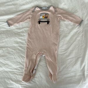 Magnolia Baby‎ Halloween Boo Truck Striped Footie Pajamas Orange White 6M